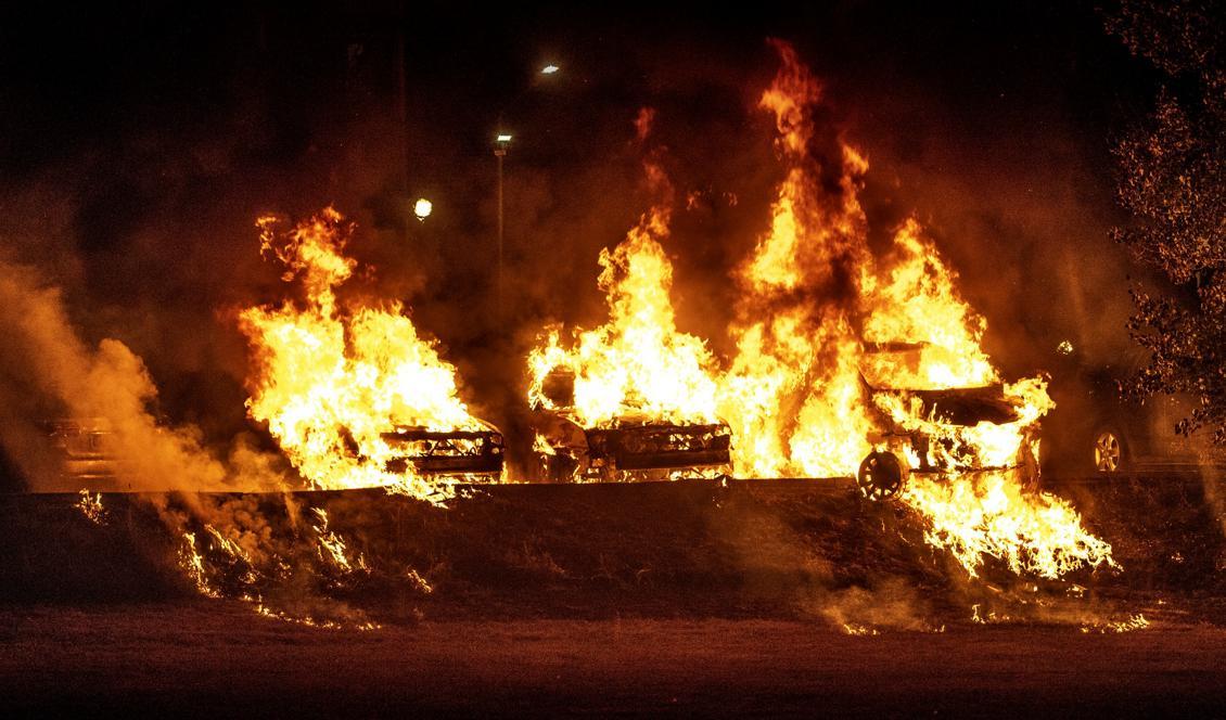 






I Trollhättan var det en grupp på uppemot 40 personer som kastade sten mot polisen och satte bilar i brand. Foto: Joachim Nywall/TT                                                                                                                                                                                                                                                                                                                    