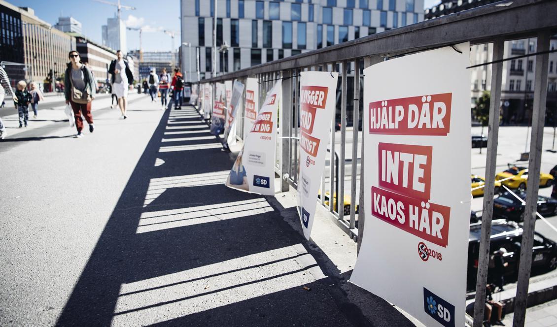 Sverigedemokraterna tappar i stöd, enligt SVT/Novus väljarbarometer. Foto: Erik Simander/TT-arkivbild