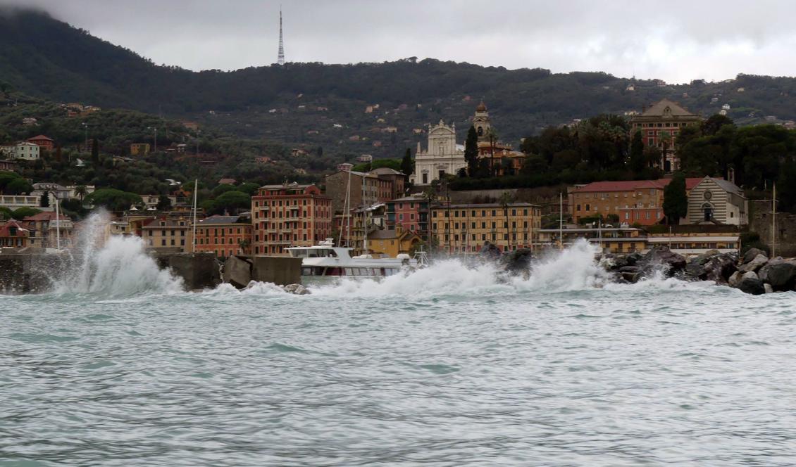 
Portofino går bara att nå sjövägen sedan vägarna dit förstörts av regn och kraftiga vindar. Foto: Beppe Risso/AP/TT                                            