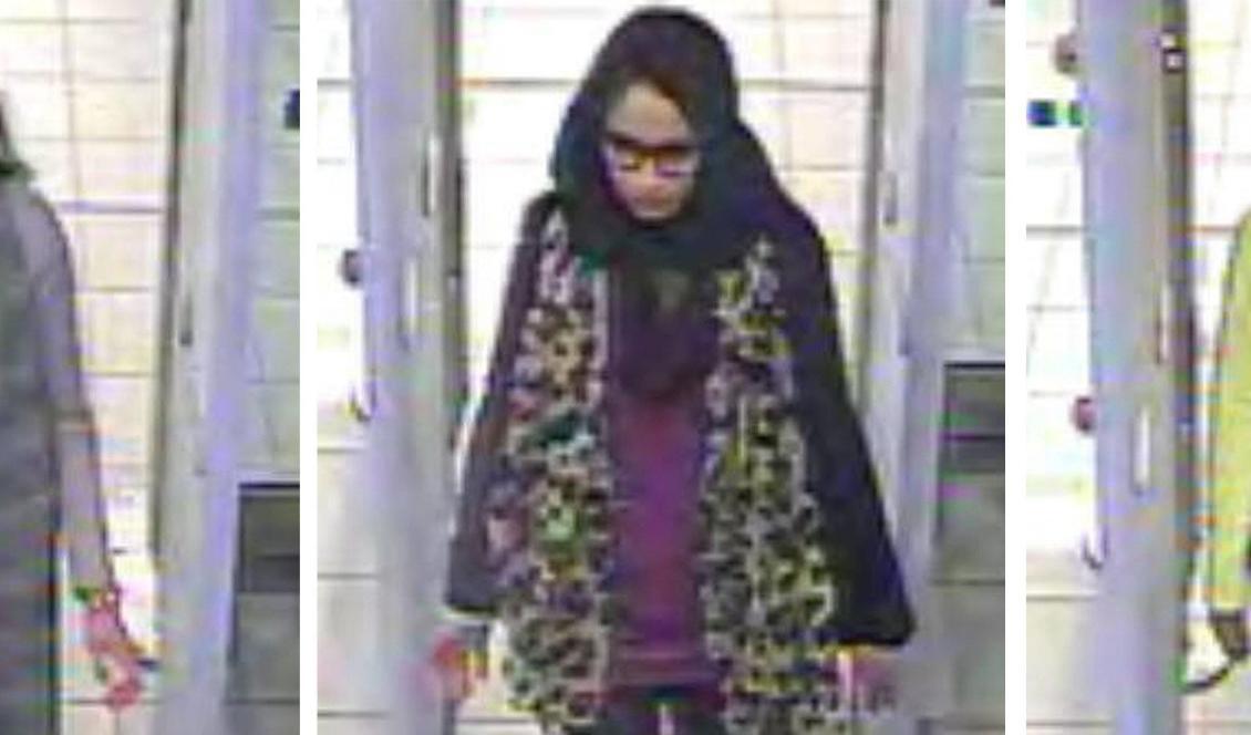 Shamima Begum passerar säkerhetskontrollen på flygplatsen Gatwick för att resa till Turkiet och därefter vidare till Syrien. Foto: Metropolitan Police handout/AP/TT-arkivbild