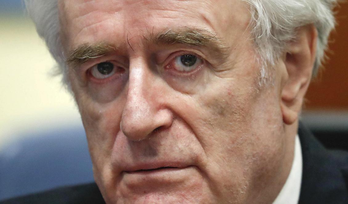 Radovan Karadizc under domstolsförhandlingarna i april 2018. Foto: Yves Herman/AP/TT-arkivbild