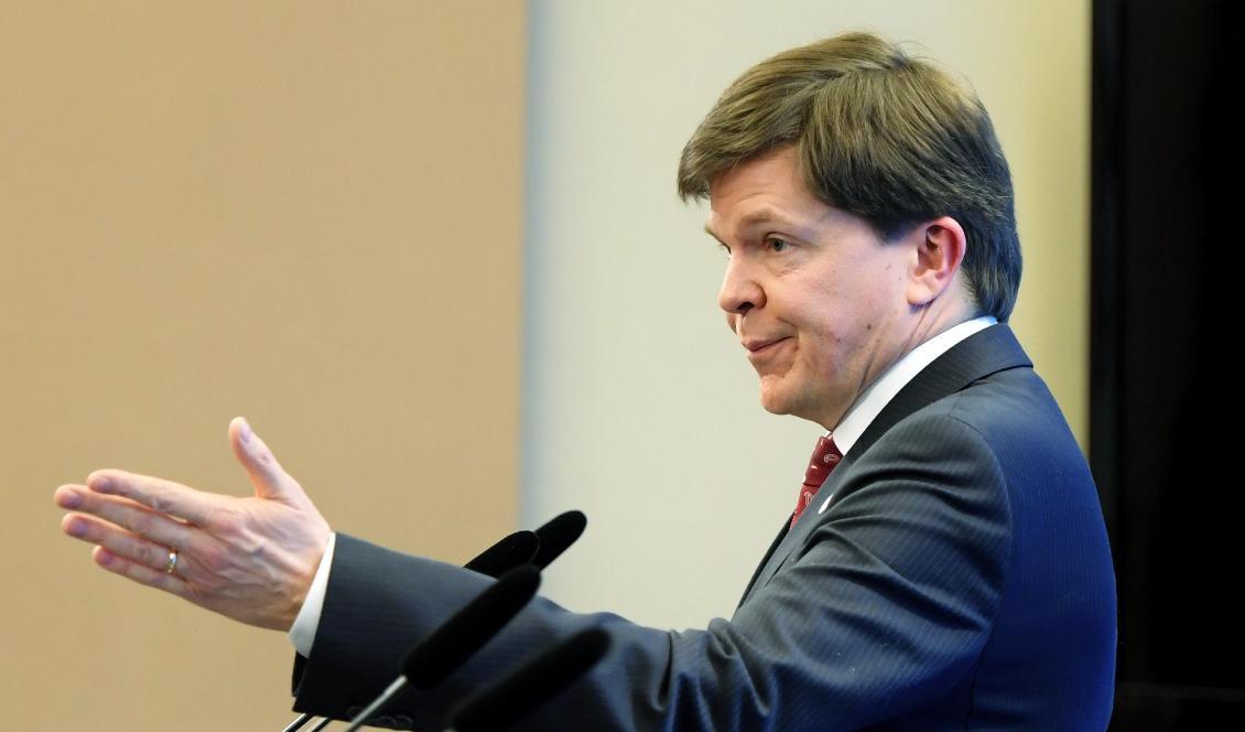Talman Andreas Norlén under en pressträff i riksdagen. Foto: Anders Wiklund/TT-arkivbild