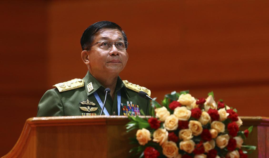 Myanmar överbefälhavare Min Aung Hlaing. Arkivbild från i fjol. Foto: Aung Shine Oo/AP/TT.