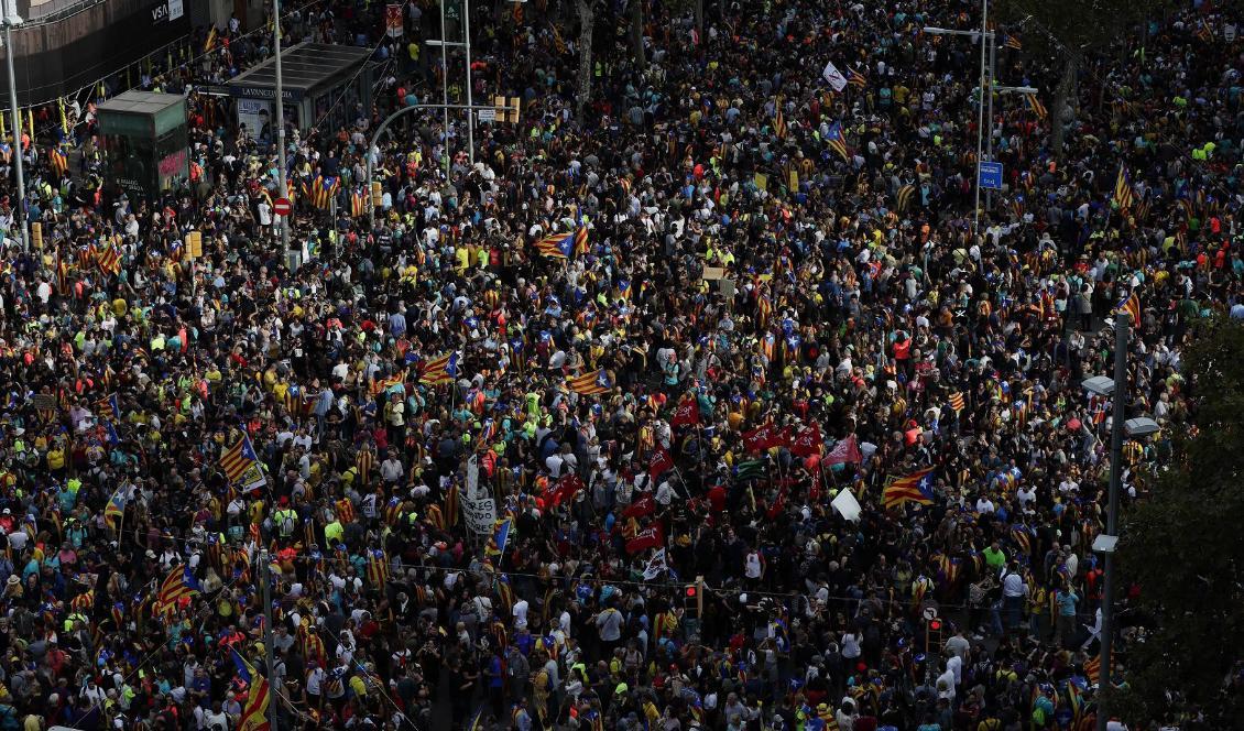 Mängder av demonstranter fyllde Barcelonas gator. Foto: Manu Fernandez
