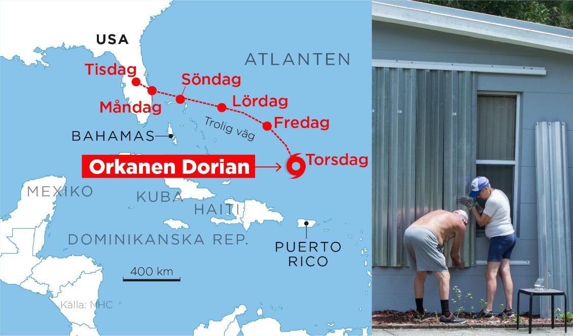 
Ovädret Dorian har uppgraderats till kategori 4-orkan. Foto: TT                                                