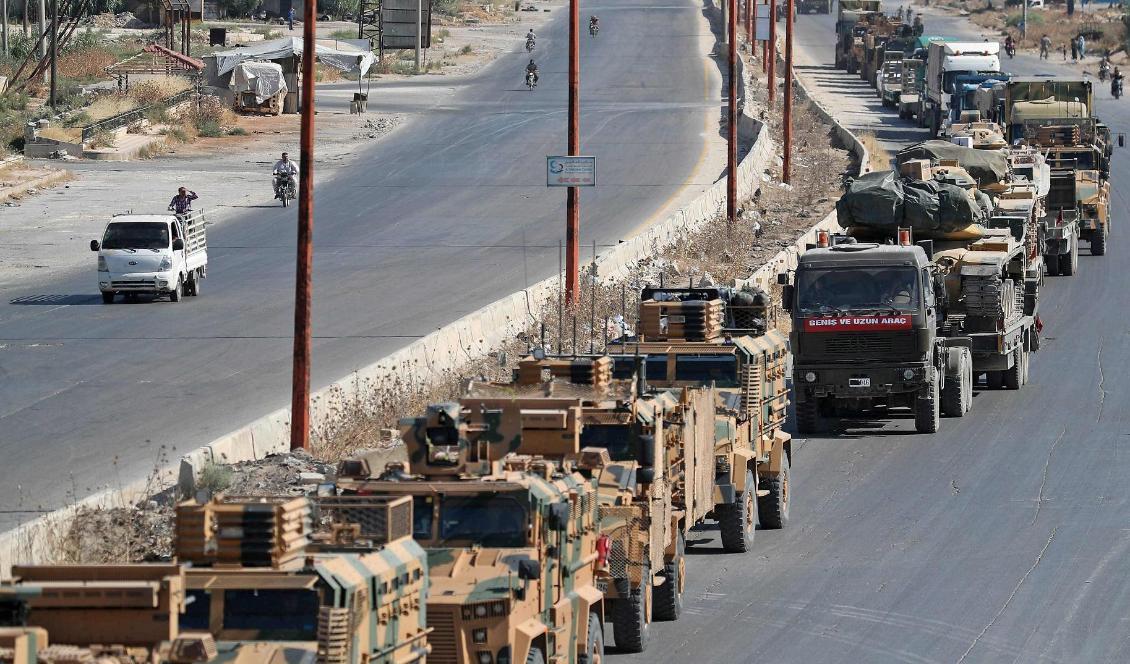 Den turkiska militärkonvojen i Idlibprovinsen. Foto: Omar Haj Kadour/AFP/TT