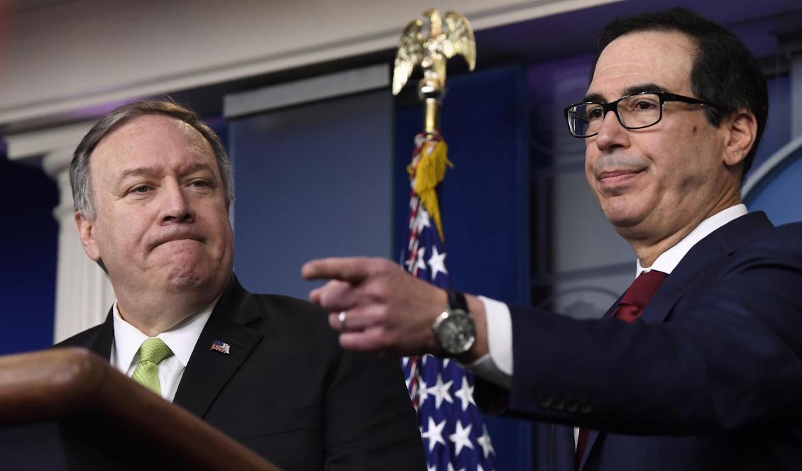 USA:s utrikesminister Mike Pompeo tillsammans med finansminister Steven Mnuchin. Foto: Susan Walsh/AP/TT