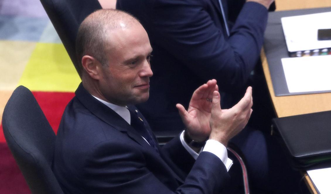 
Maltas pressade premiärminister Joseph Muscat vid EU-toppmötet i Bryssel på torsdagen. Foto: Yves Herman/poolfoto via AP/TT                                                