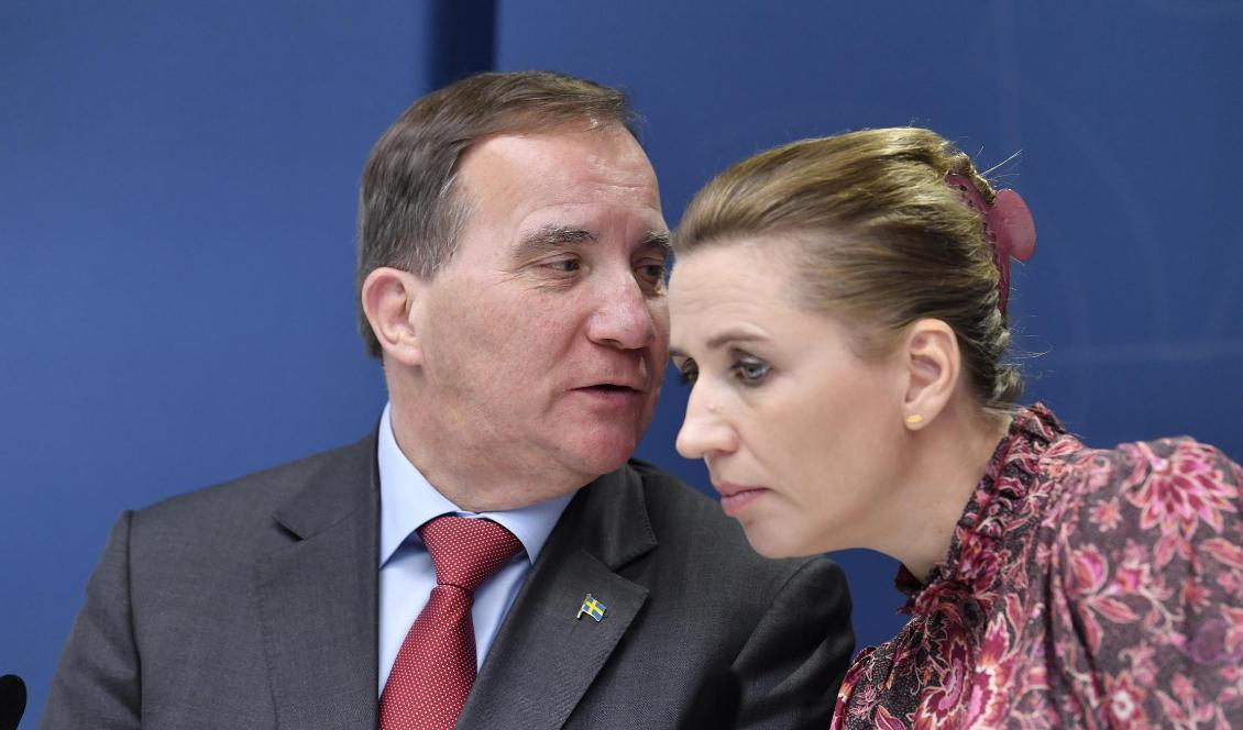 
Sveriges statsminister Stefan Löfven och hans danska kollega Mette Frederiksen kämpar för att hålla nere utgifterna i EU:s budget. Foto: Jessica Gow/TT-arkivbild                                                