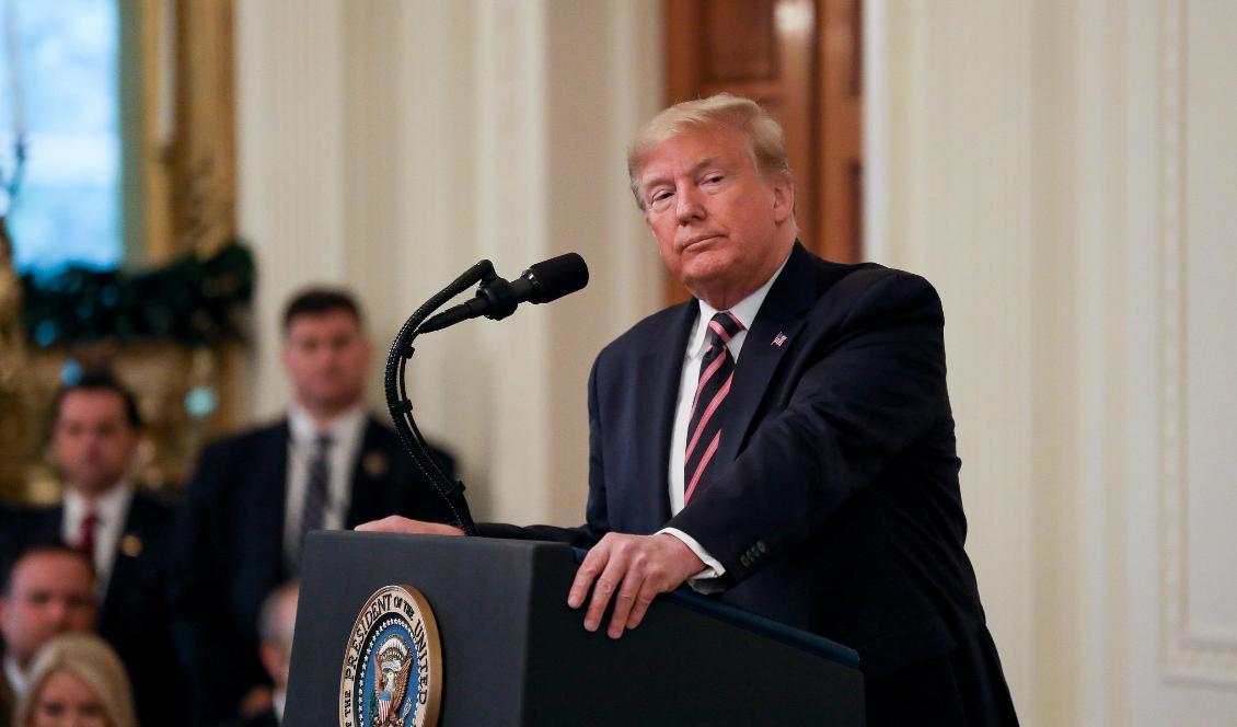 USA:s president vid ett tal i Vita huset efter att ha blivit friad i riksrättsprocessen. Foto: Charlotte Cuthbertson/Epoch Times