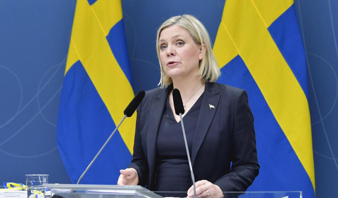
Finansminister Magdalena Andersson (S) presenterar vårbudgeten på en pressträff. Foto: Jessica Gow/TT                                                