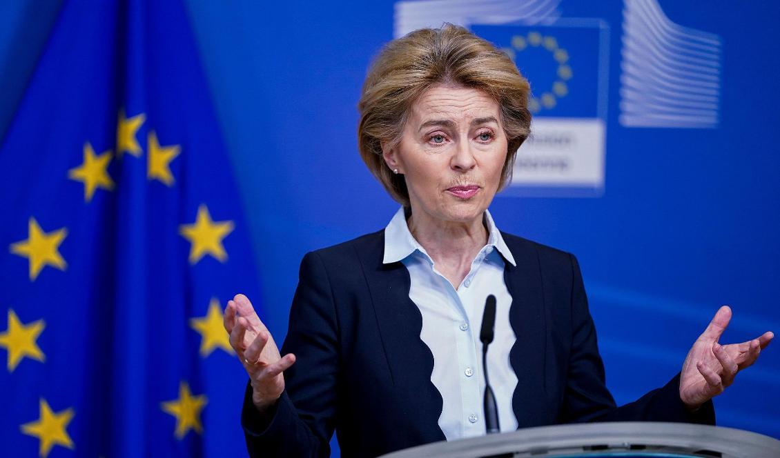 





Europeiska kommissionens ordförande, Ursula von der Leyen, håller ett tal i Berlaymont-byggnaden i Bryssel den 10 mars 2020. Foto: Kenzo Triboullard/AFP via Getty Images                                                                                                                                                                                                                                                                                                