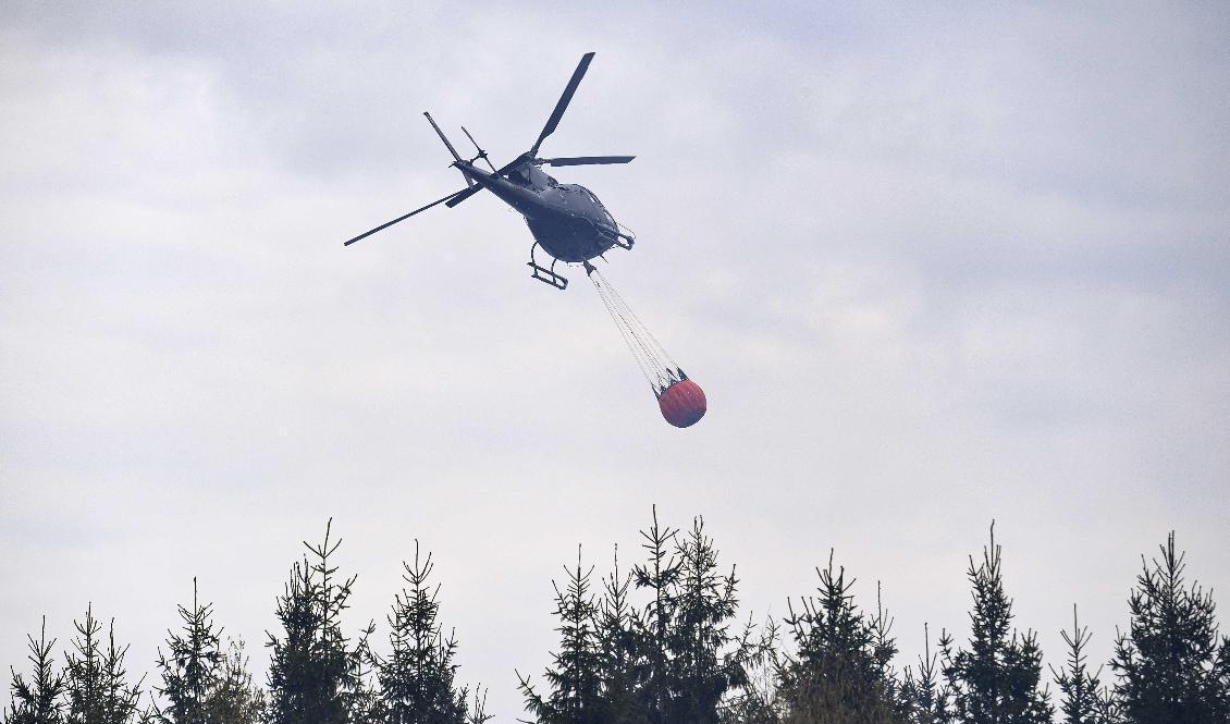 En av skogsbränderna i närheten av Gävle ska också vattenbombas av två helikoptrar. Foto: Johan Nilsson/TT-arkivbild