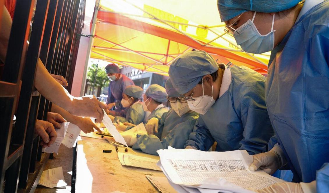 Vårdpersonal på ett sjukhus i Peking registrerar resultat för nukleinsyratest som gjorts på medborgare den 14 juni. Foto: Lintao Zhang, Getty Images