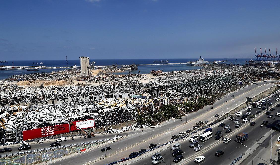Förödelse efter detonationen i Beirut den 4 augusti. Arkivbild. Foto: Hussein Malla/AP/TT