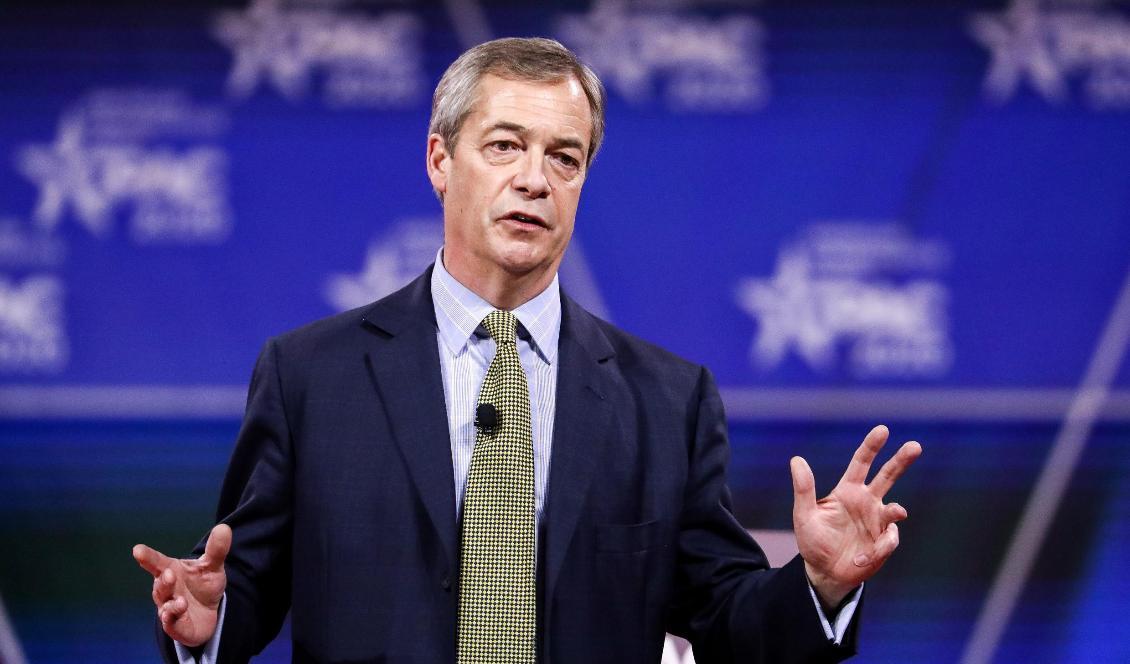 Nigel Farage, ledare för Brexitpartiet, talar vid en en CPAC-konferens i National Harbor i Maryland i USA den 28 februari 2020. Foto: Samira Bouaou/Epoch Times