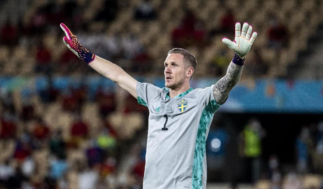Robin Olsen storspelade i Sveriges mållösa möte med Spanien i Sevilla. Foto: Christine Olsson/TT