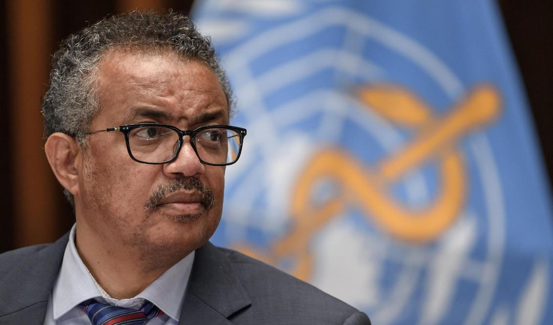 WHO:s generaldirektör Tedros Adhanom Ghebreyesus vid en presskonferens den 3 juli 2020. Foto: Fabrice Coffrini/POOL/AFP via Getty Images