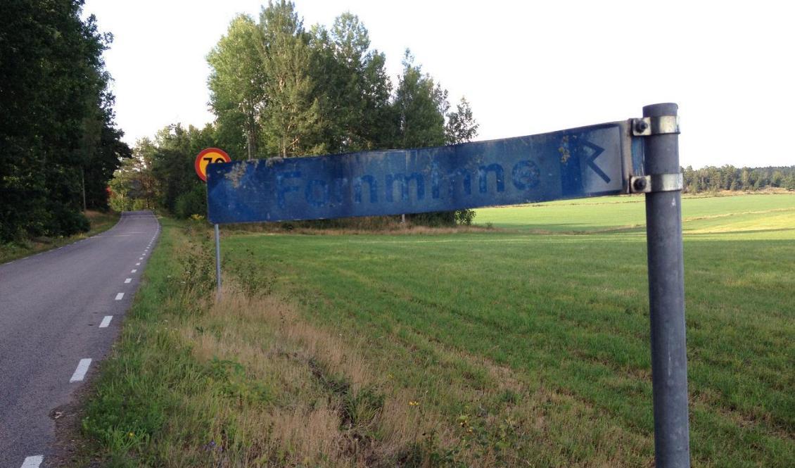 Vår fornminnesskylt har ett tufft och väderbitet liv bakom sig. Skylten är en viktig del av byvägen – och skyddas förstås av grannskapet. Foto: Mats Lindberg