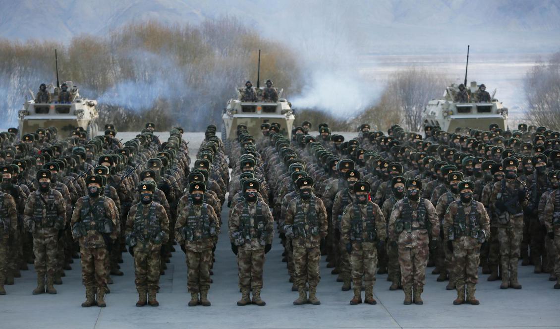 
Soldater ur Folkets befrielsearmé under träning i Pamirbergen i Xinjiang den 4 januari 2021. Foto: STR/AFP via Getty Images                                            