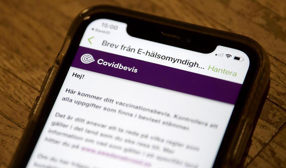 Varken vaccinationsbevis, testbevis eller tillfrisknandebevis går att hämta ut. Arkivbild. Foto: Janerik Henriksson/TT