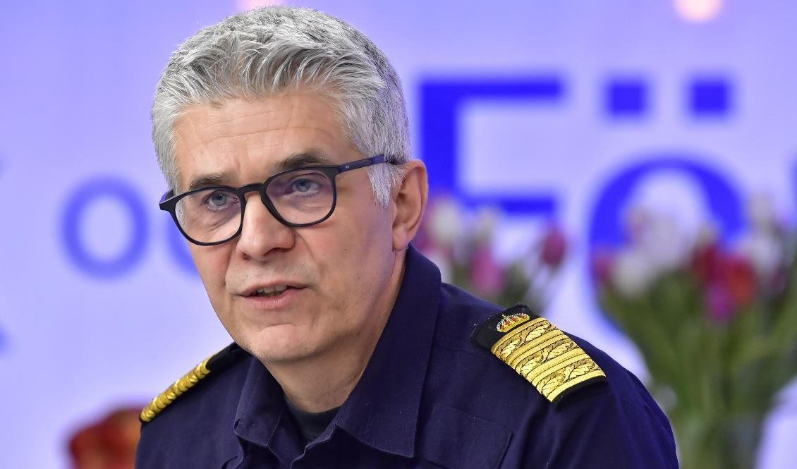
Rikspolischef Anders Thornberg talar vid Folk och Försvars rikskonferens i Stockholm. Foto: Jonas Ekströmer/TT                                            