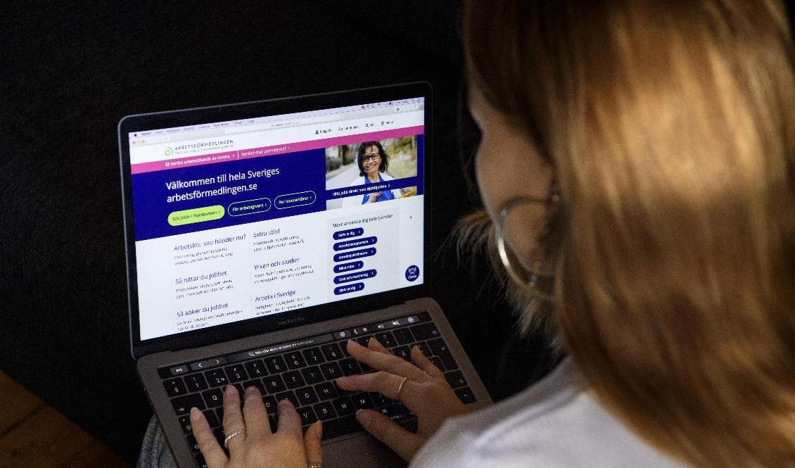 
En ung vuxen söker jobb på Arbetsförmedlingens hemsida. Arkivbild. Foto: Jessica Gow/TT                                            