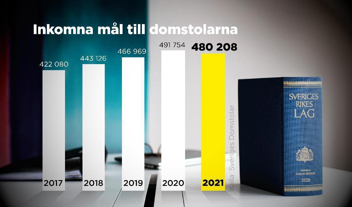 Antal inkomna mål per år, 2017–2021. Foto: Johan Hallnäs/TT