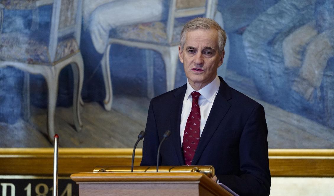 Norges statsminister Jonas Gahr Støre (Ap) presenterade regeringens förslag om extra försvarsanslag för stortinget på fredagen. Foto: Håkon Mosvold Larsen/NTB/TT