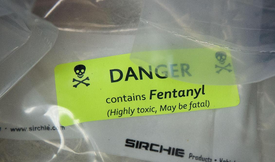 Påsar med heroin spetsade med fentanyl visas upp på en pressträff i New York. Foto. Drew Angerer/Getty Images