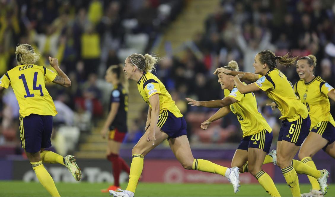 Svensk glädje efter Linda Sembrants mål. Foto: Adam Ihse/TT