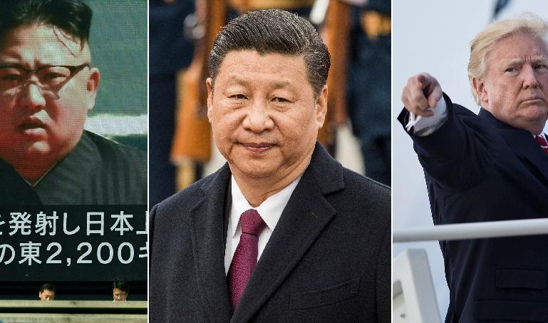 
Bildkombination av Nordkoreas ledare Kim Jong-un, till vänster, Kinas ledare Xi Jinping i mitten och den förre amerikanske presidenten Donald Trump till höger. Foto: Fred Dufour, Brendan Smialowski, Toru Yamanaka/AFP via Getty Images                                            