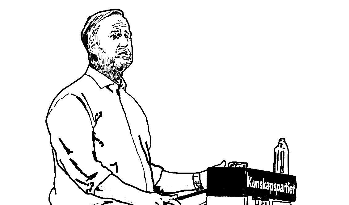 Liberalernas Partiledare Johan Pehrson. Illustration: Jens Almroth