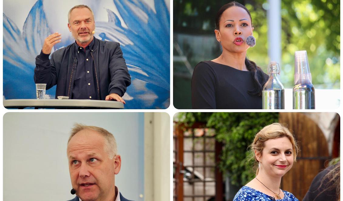 



Jan Björklund (L), Alice Bah Kuhnke (MP), Jonas Sjöstedt (V) och Paula Bieler (SD). Foto: Susanne W. Lamm                                                                                                                                                                                