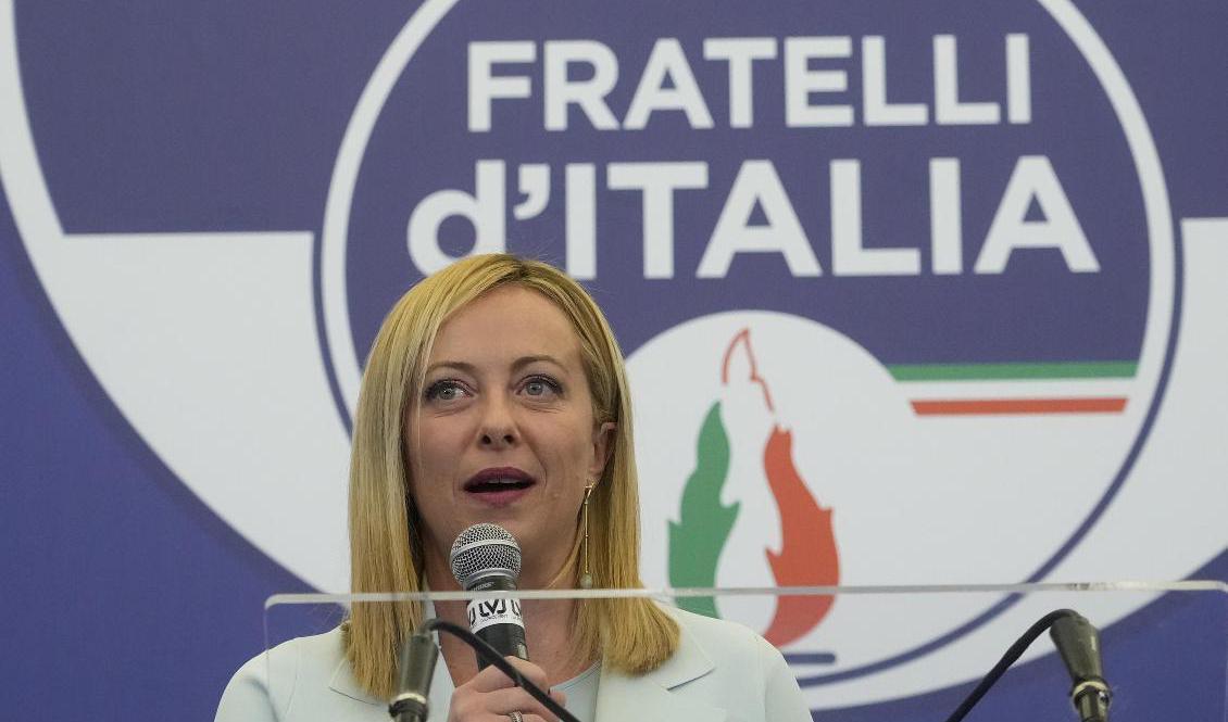 Ytterhögerpartiet Italiens bröders partiledare Giorgia Meloni Foto: Gregorio Borgia/AP/TT