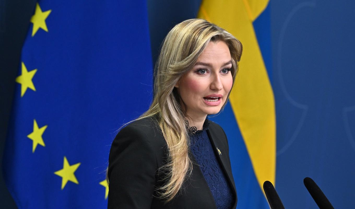 Energi- och näringsminister Ebba Busch (KD) håller pressträff om elstöd till företag. Foto: Claudio Bresciani/TT