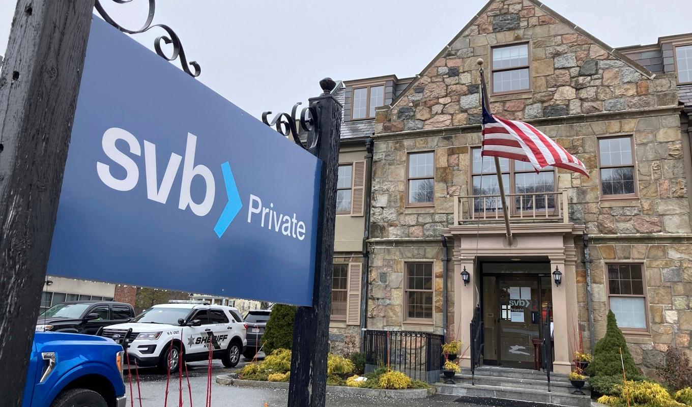 Ett bankkontor tillhörandes Silicon Valley Bank i Wellesley, i nordöstra USA. Foto: Peter Morgan/AP/TT