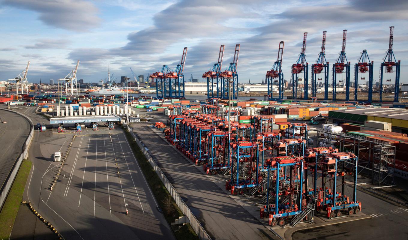 Containerhamnen Tollerort i Hamburg. Arkivbild. Foto: Christian Charisius/dpa via AP/TT