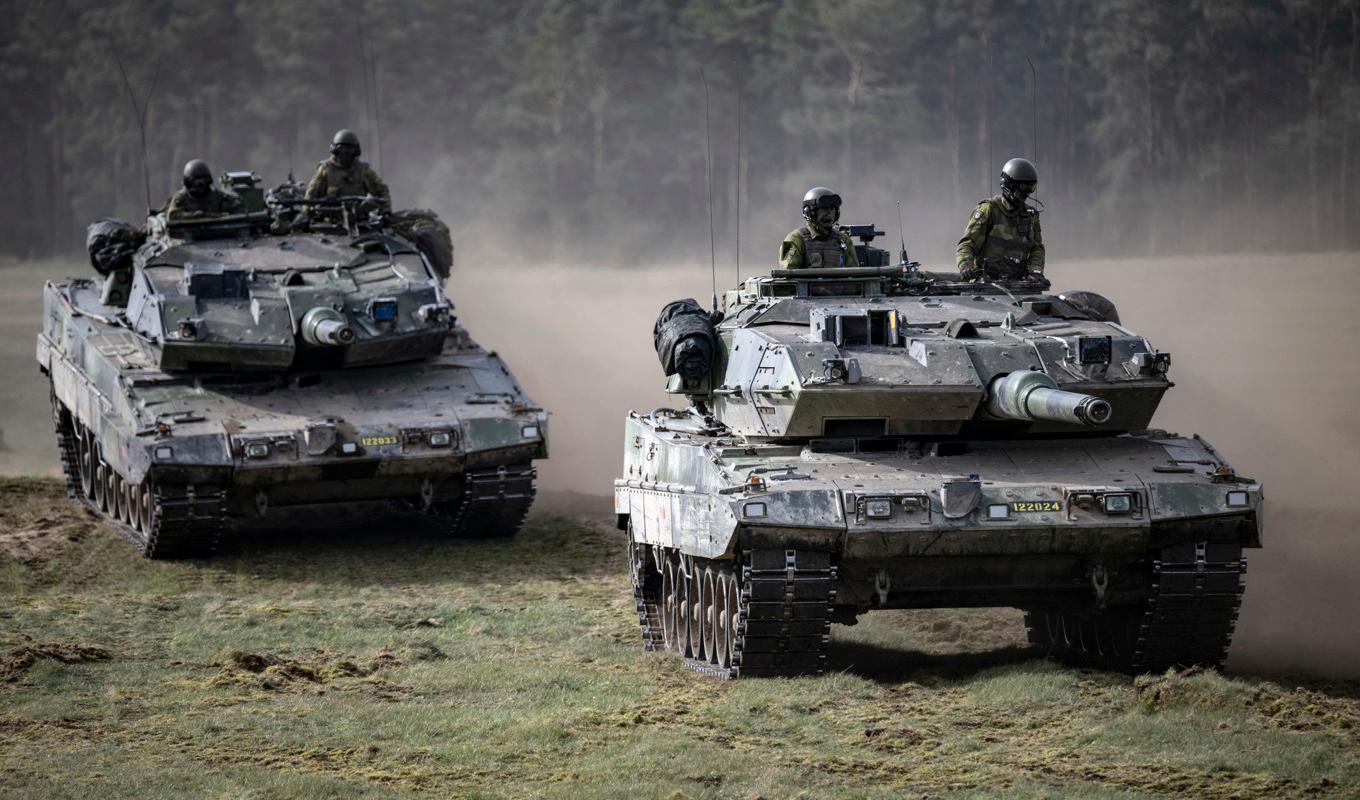 Svenska stridsvagn 122 på Rinkaby skjutfält under militärövningen Aurora 23. Foto: Johan Nilsson/TT