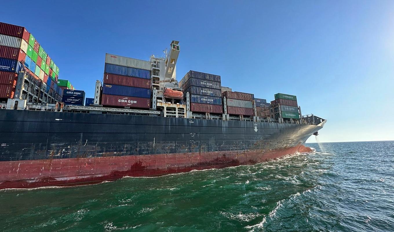 Fraktfartyget Joseph Schulte lämnar den 16 augusti Odessa i Ukraina för att via en provisorisk rutt ta sig till Turkiet. Arkivbild. Foto: Ukrainas infrastrukturdepartement/AP/TT