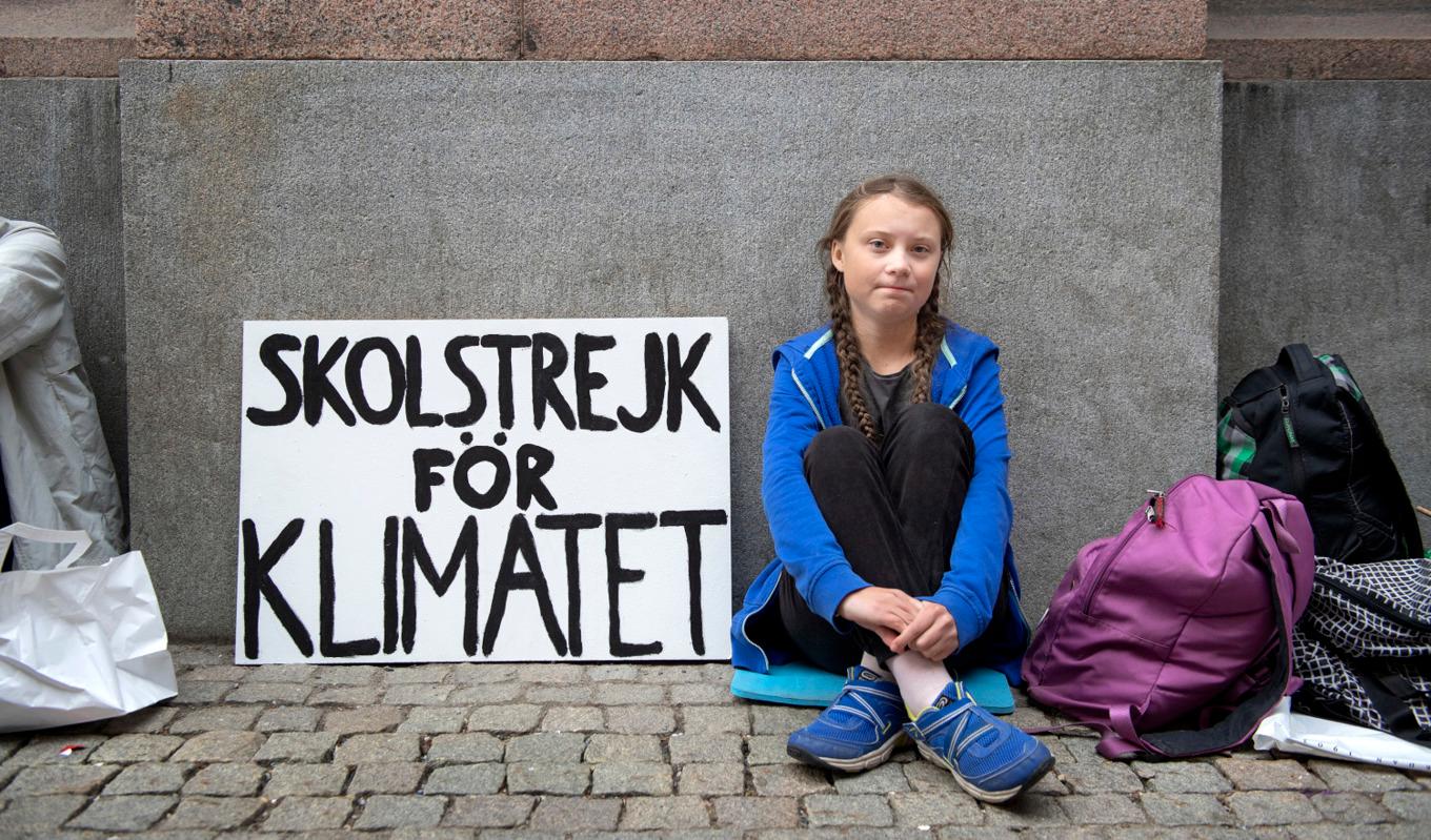 När Greta Thunberg som 15-åring på skoltid kampanjade för klimatfrågan ställde sig mediaetablissemanget mangrant vid hennes sida, och de som inte stämde in i hyllningskören stämplades som klimatförnekare. Foto: Jessica Gow/TT