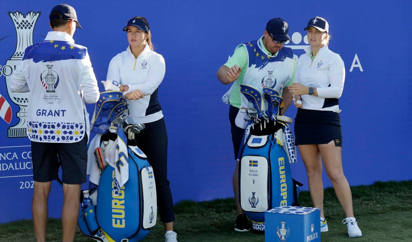 Linn Grant och Maja Stark får inleda Solheim Cup ihop. Foto: Göran Söderqvist/TT