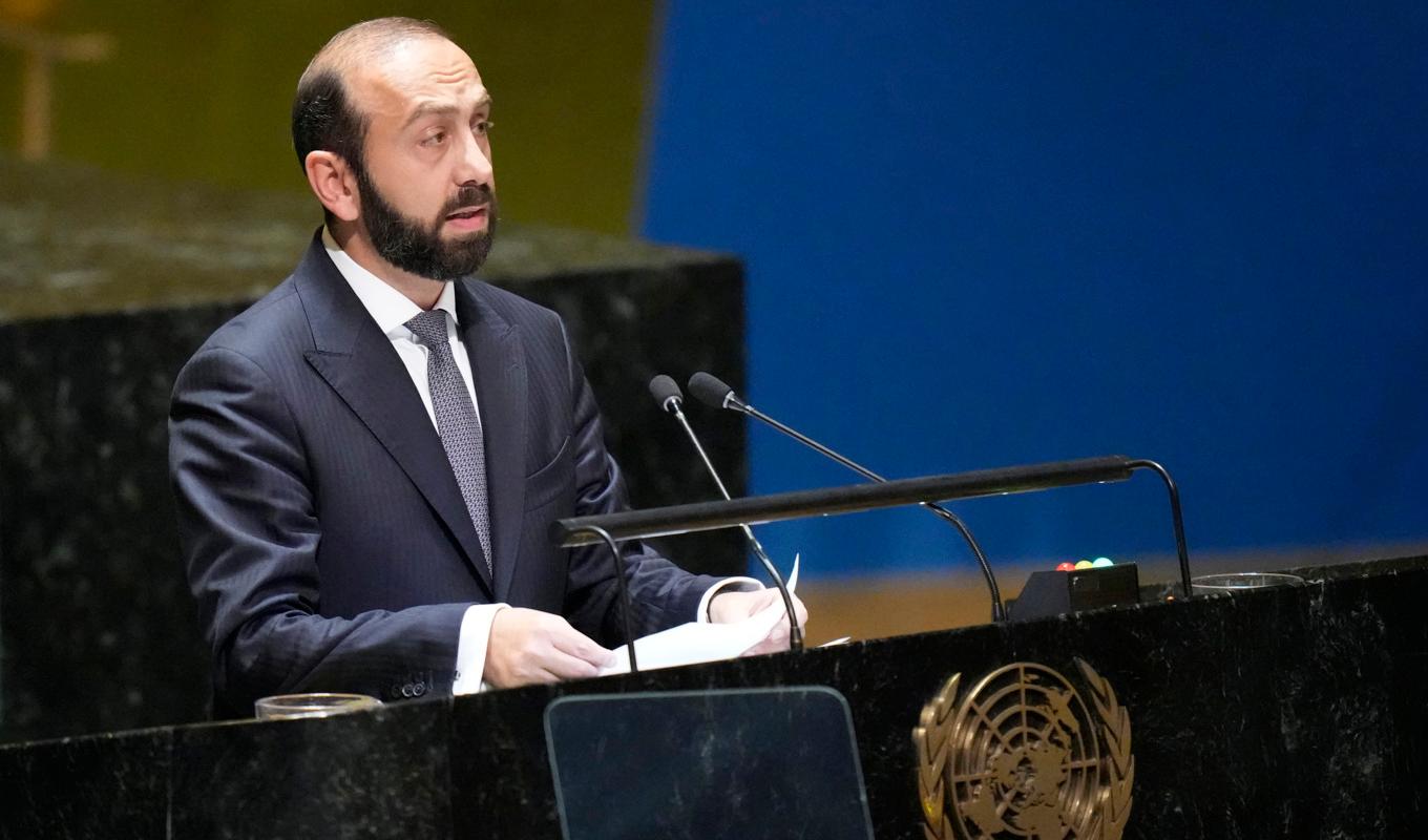 Armeniens utrikesminister Ararat Mirzojan vädjade på lördagen till FN:s generalförsamling om en FN-insats för att garantera etniska armeniers säkerhet i Nagorno-Karabach. Foto: Mary Altaffer/AP/TT