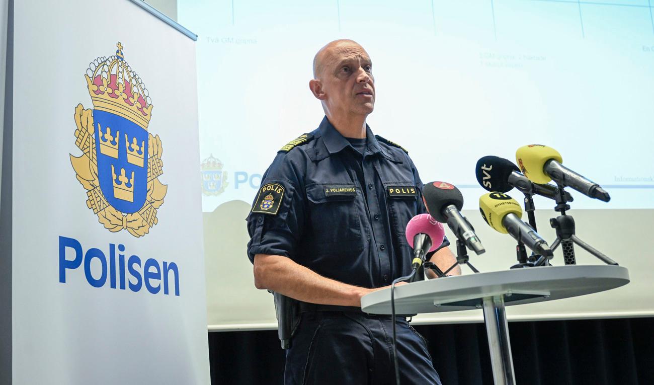 Jale Poljarevius, underrättelsechef region Mitt, under pressträff i förra veckan med anledning av den senaste tidens grova våldsdåd i Uppsala. Arkivbild. Foto: Jessica Gow/TT