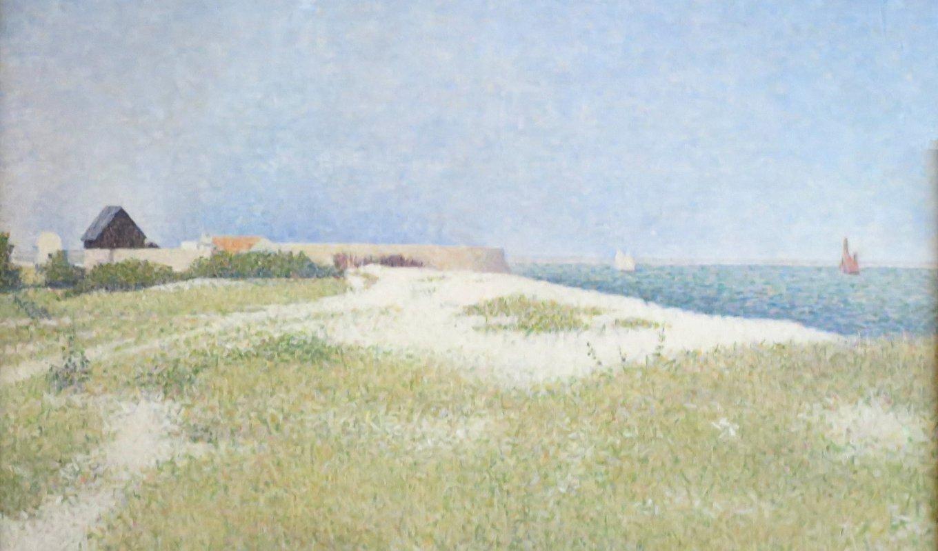 Ett sätt att bryta mönstren är att stänga av den inre motorn, andas in djupt och låta den stillsamma platsen råda. Utsikt mot Fort Samson, målning av Georges Seurat (1858–1891). Foto: Public Domain.