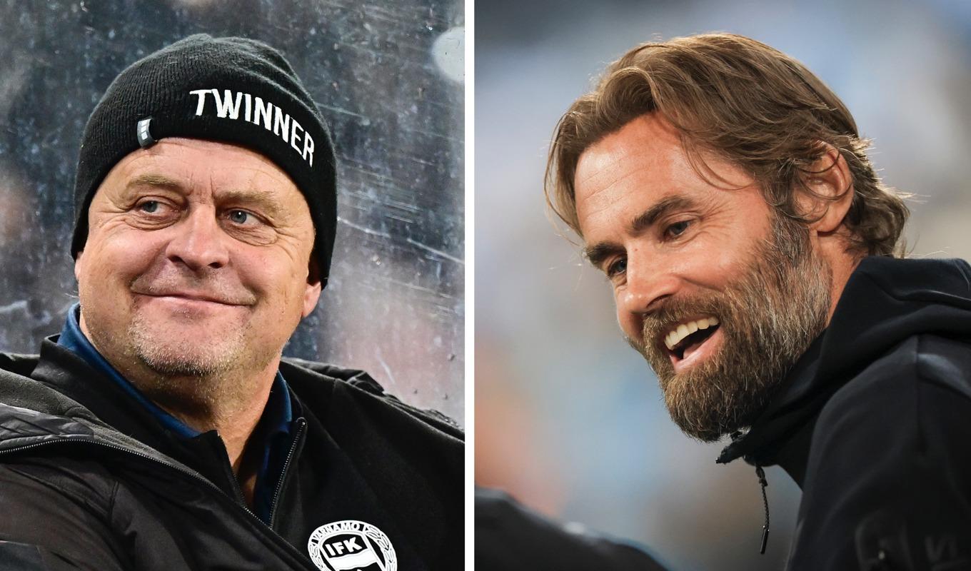 Jonas Thern (IFK Värnamo) och Olof Mellberg (IF Brommapojkarna) blir ett formidabelt par som ansvariga för det svenska fotbollslandslaget. Foot: Mikael Fritzon/TT (vä), Andreas Hillergren/TT (hö)