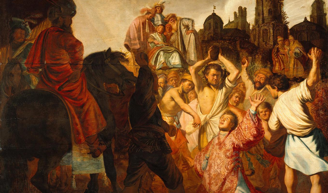 Stefano stenas, målning från 1625 av Rembrandt (1606–1669). Motivet är från Apostlagärningarna och skildrar kristendomens första martyr. Foto: Public Domain
