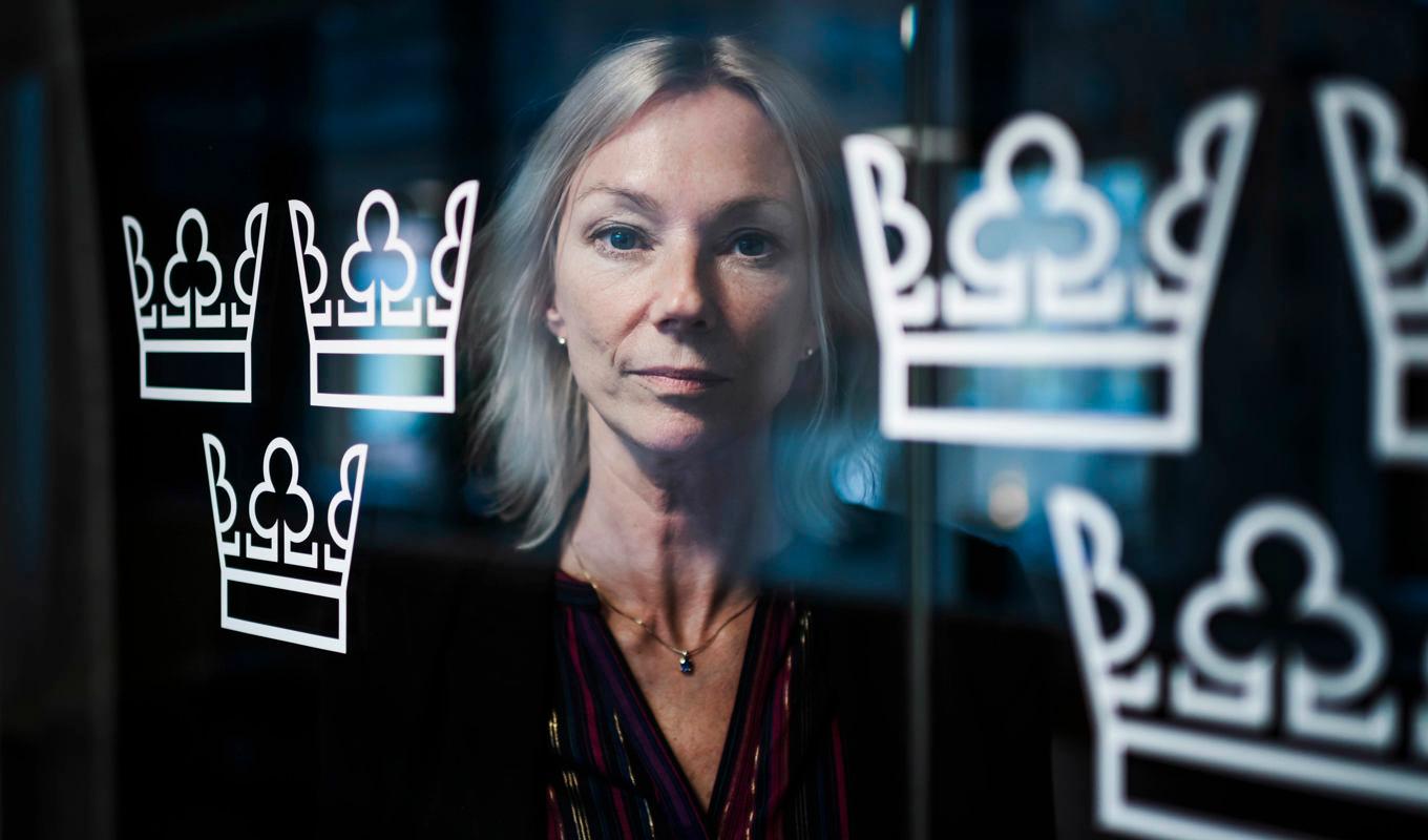 Karolina Ekholm, riksgäldsdirektör, presenterar oktobersiffrorna. Arkivbild. Foto: Stina Stjernkvist/SvD/TT