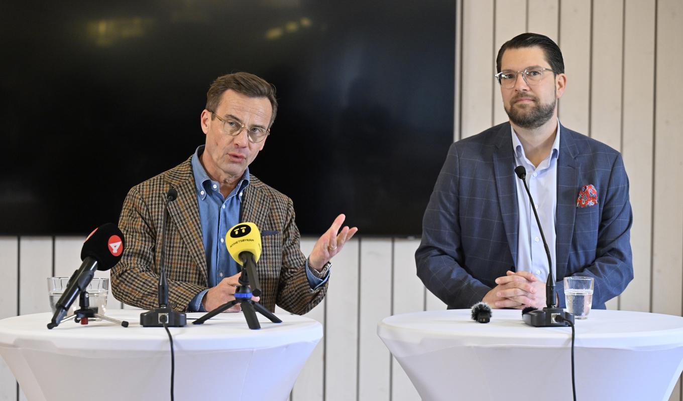 Jimmie Åkessons SD drygar ut sitt avstånd till Ulf Kristerssons M i den senaste opinionsmätningen från Novus. Arkivbild. Foto: Johan Nilsson/TT