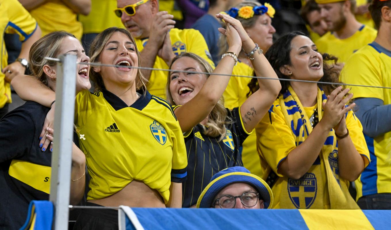 Svenska fans under EM-kvalmatchen mellan Sverige och Österrike på Friends arena den 12 september i år. Foto: Fredrik Sandberg/TT